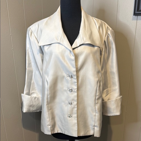 Z JS Collections Women’s Gray Blazer with Large Lapel Design and Faux Crystals - Picture 1 of 5